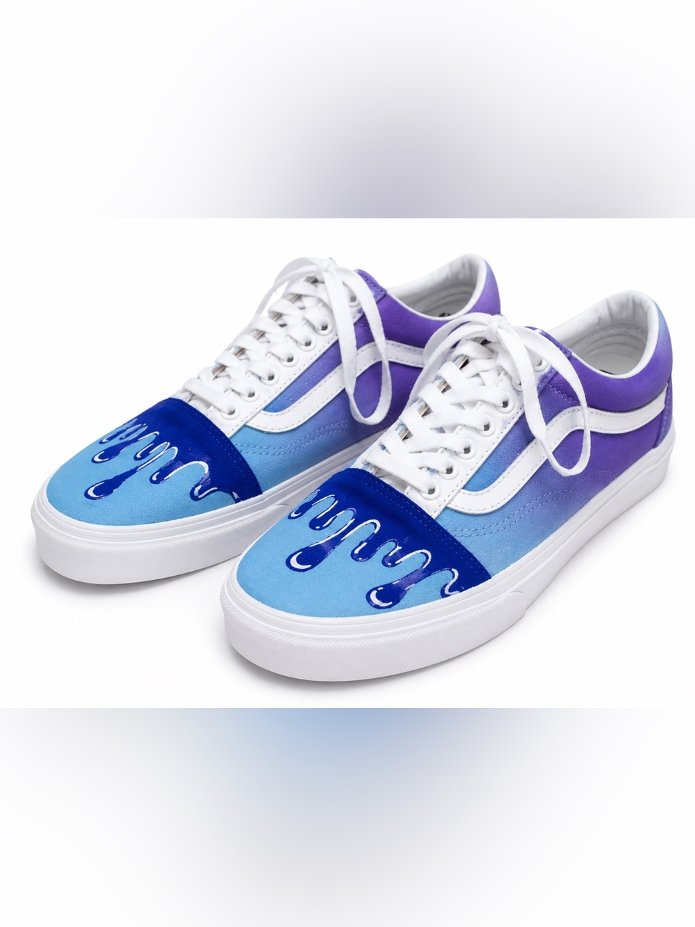 Custom Painted Vans Old Skool Ombre Blue Purple Drip Shoes W 9.5 M 8 - Picture 2 of 7